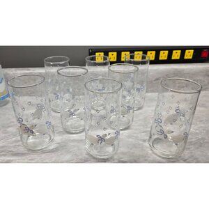 Vintage Libbey Country Blue Ribbon Geese & Hearts Drinking Glasses Set of 8